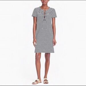 J. Crew Navy White Striped Lace-Up Shirt Dress XS